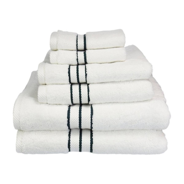 Superior 900GSM-H 6PC SET TL 900 Gsm Egyptian Cotton Towel Set - White With Teal Border; 6 Pieces 900GSM(H) 6PC SET TL - main